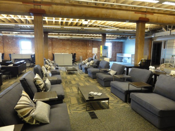 Rows of couches forms more casual work area at Yammer