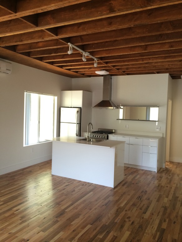 After Renovation with New Deconstructed Open Wood Ceiling