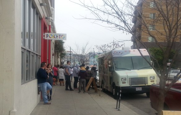 People lined up for icecream in the Art District